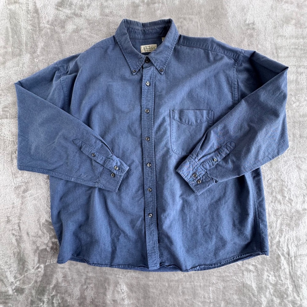 St Johns Bay Mens XL Blue Cotton Oxford Button Down Long Sleeve Shirt Navy